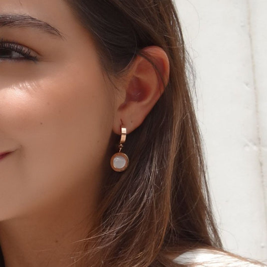 Aretes Arracada Blanco Oro Rosa
