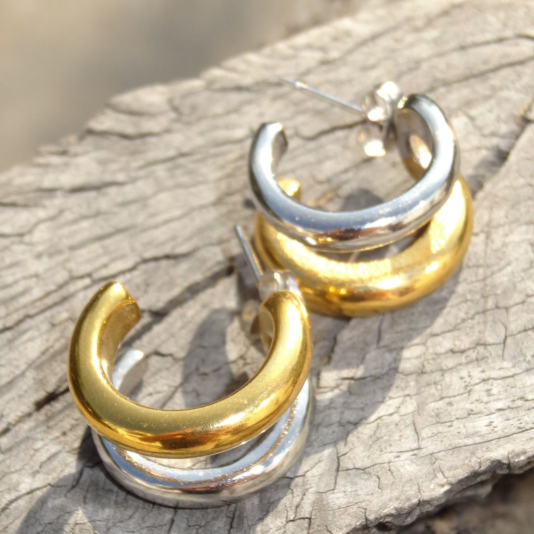 Aretes doble bicolor abierto