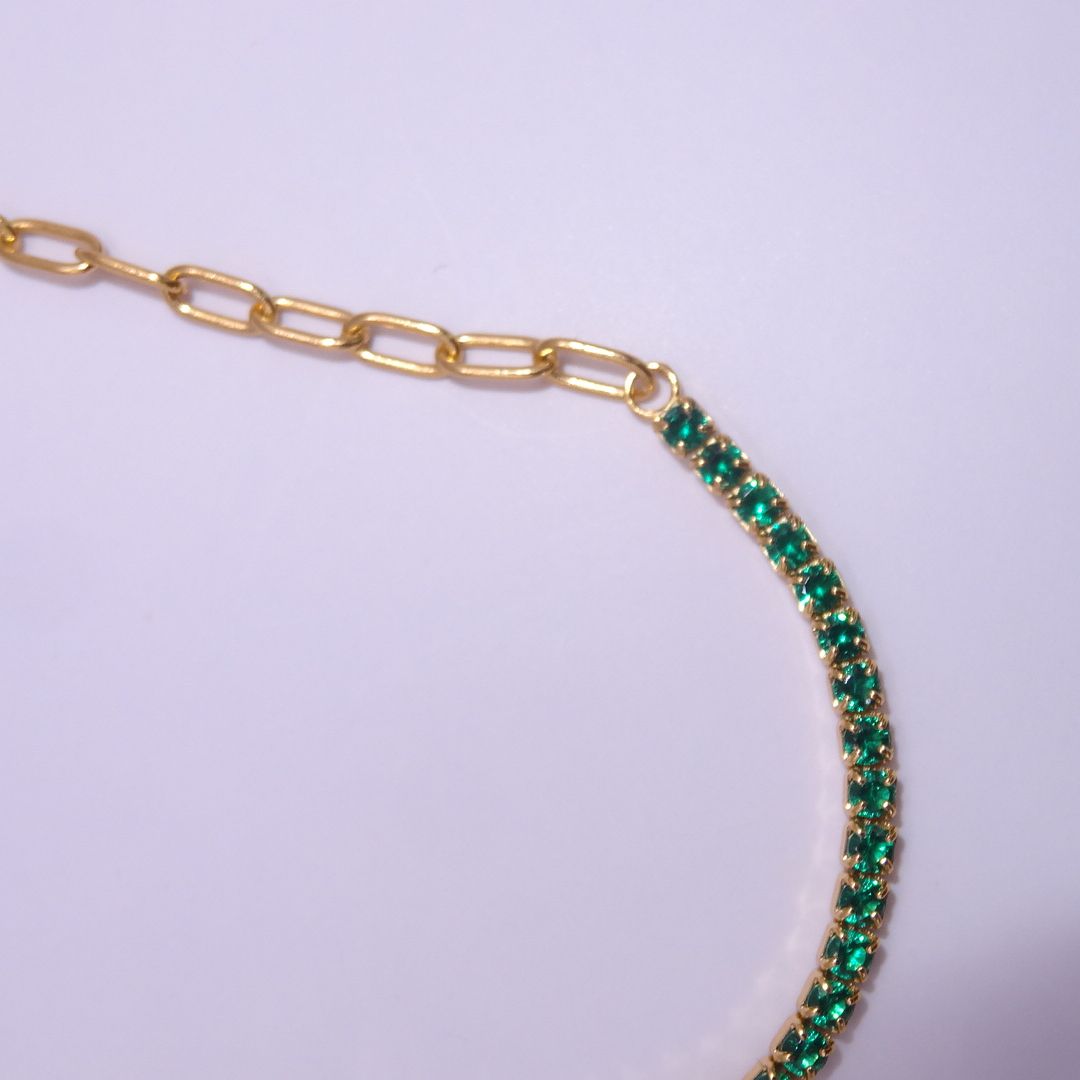 Pulsera verde de plata chapada en oro 18k con zirconias